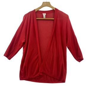 Chico's Red Open Front 3/4 Sleeve Lightweight Cardigan Sweater Size 2